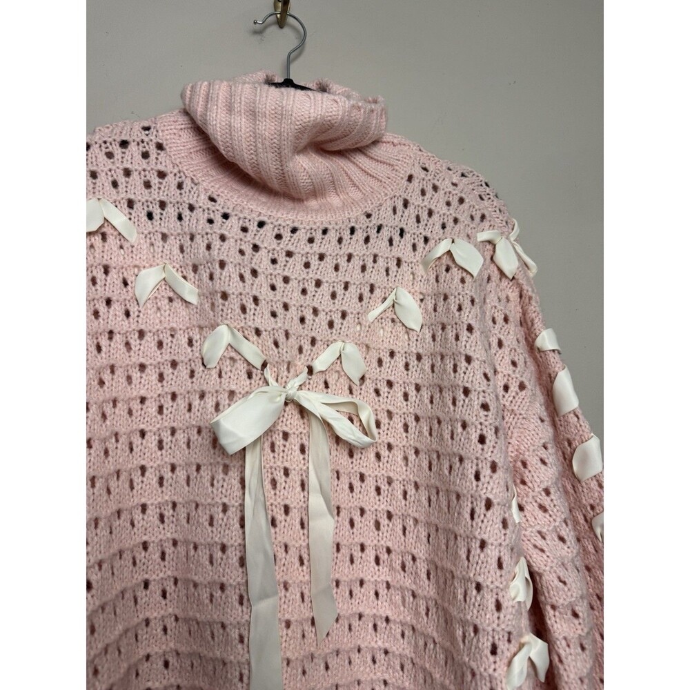 For Love & Lemons Womens Liberty Oversized Sweater Size XS Pink Ribbon Stiched - Picture 5 of 8